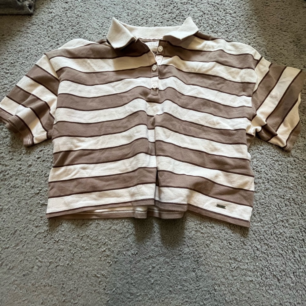 Hollister cropped striped collared tee